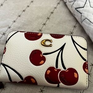 Coach White and Red Cherry Print Card Wallet